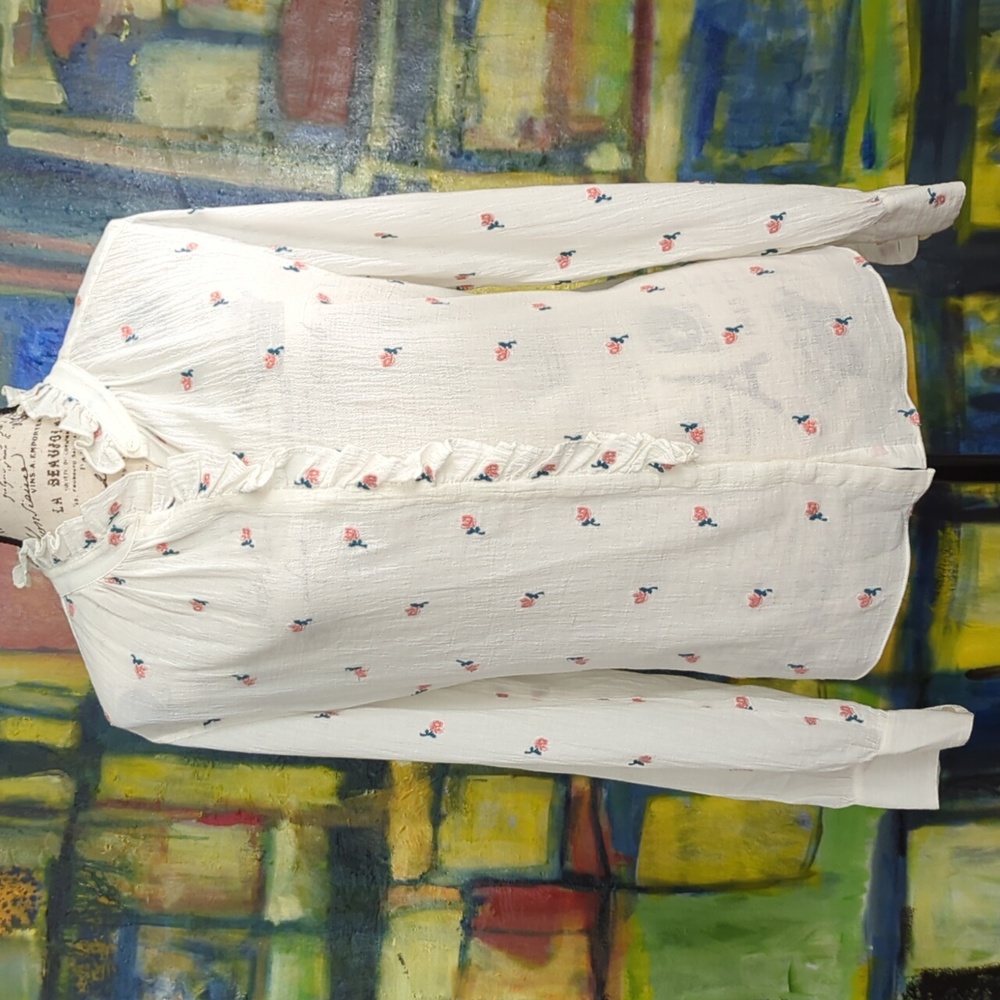 La Vie Rebecca Taylor for Anthropologie Rosebud Embroidered Button Down Blouse L